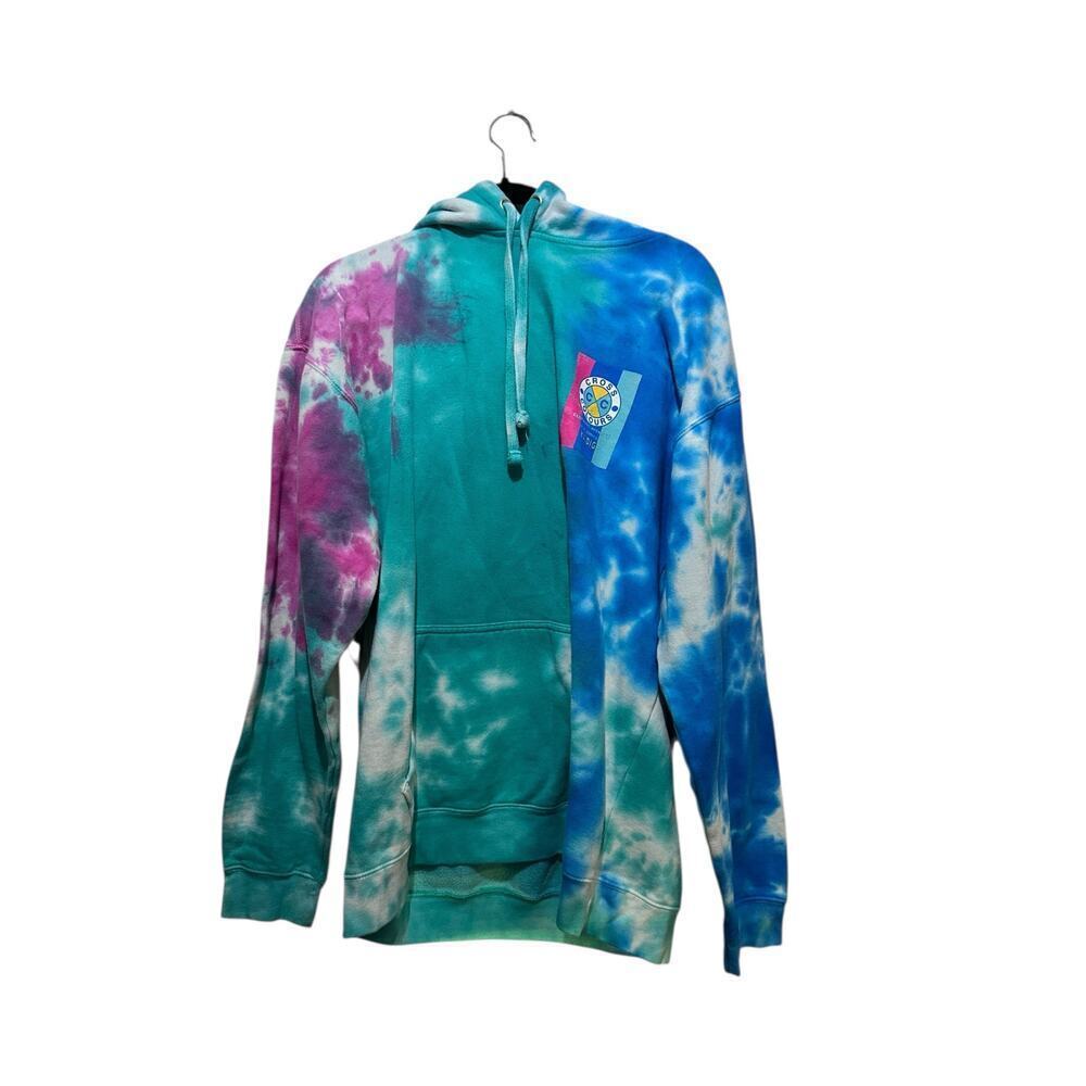 Cross Colours Men's Multicolor Tie Dye Long Sleeves Pullover Hoodie Size Large